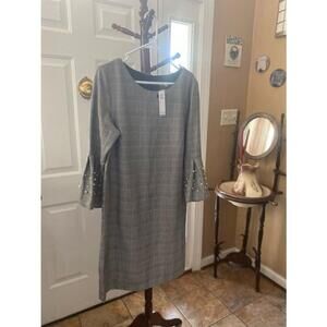 Women's Sandra Darren Size 16 Black and White Houndstooth Dress